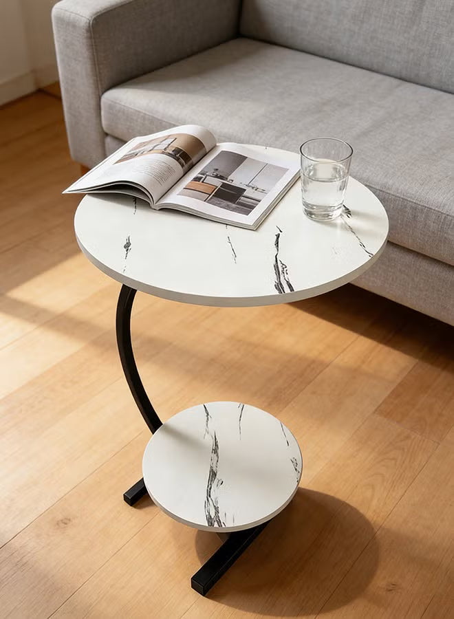 C-Shaped Round 2-Tier Side Table / End Table