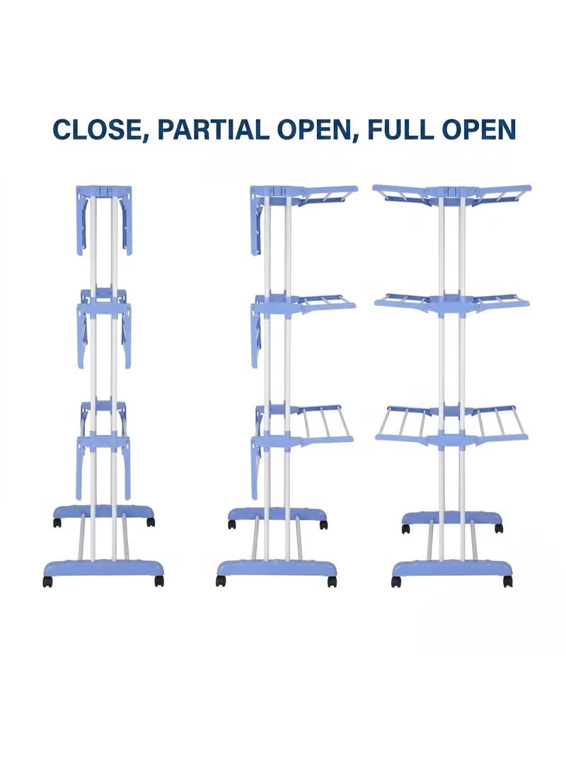 Portable 3-tier clothes drying rack with hanger holder