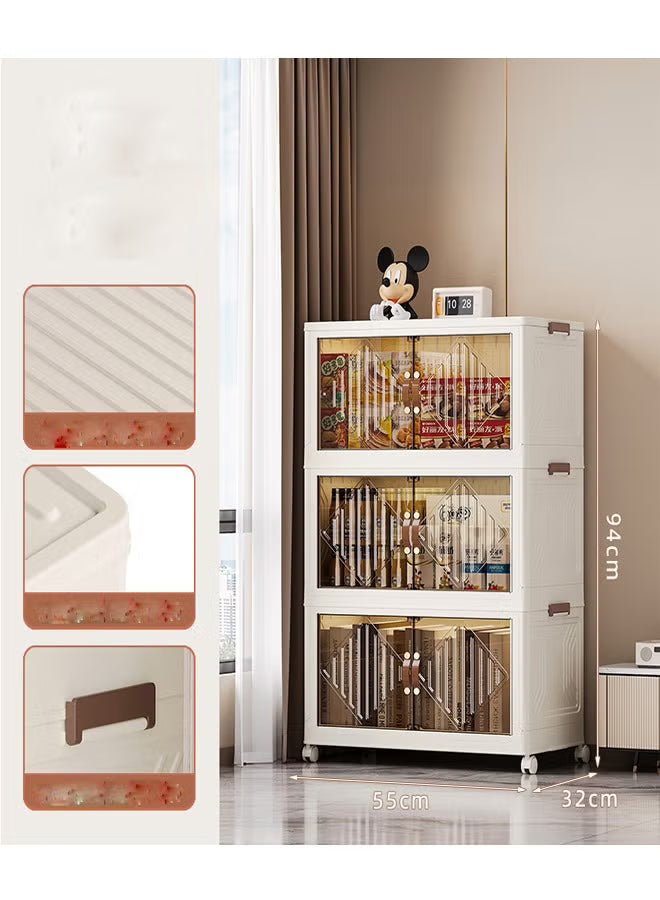 Multi-Layer Plastic Storage Cabinet with Doors and Wheels