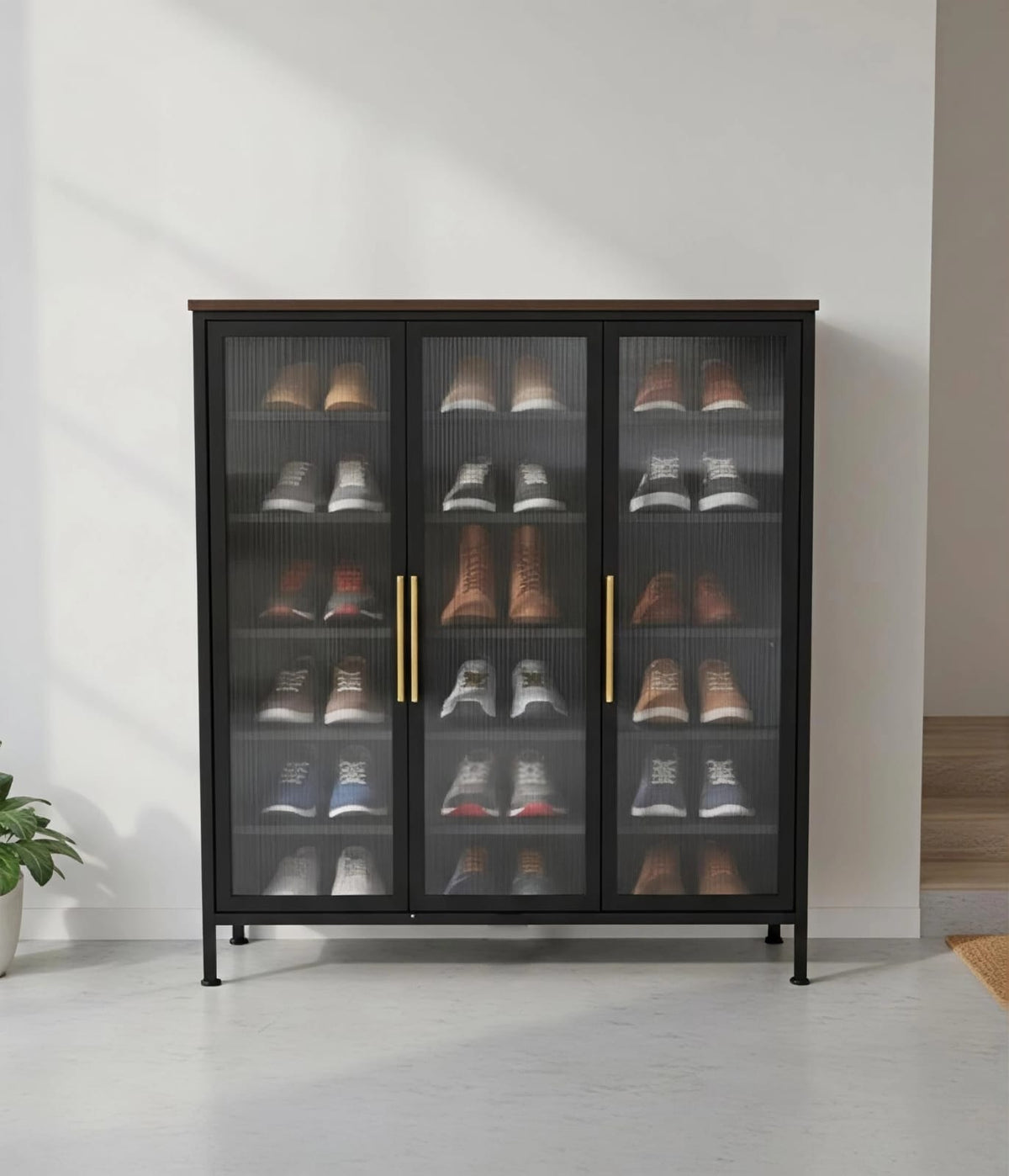 Premium metal storage cabinet with three transparent doors