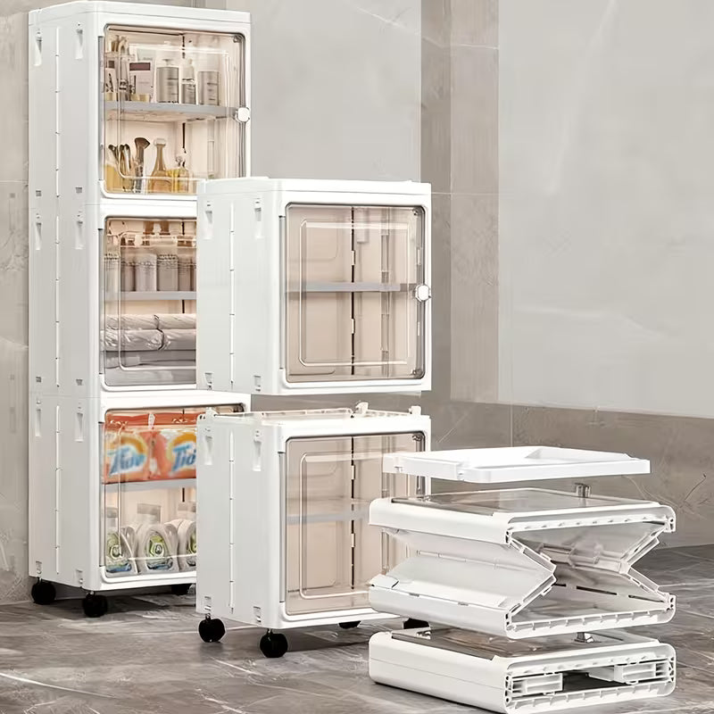 Slim multi-tier storage cabinet organizer