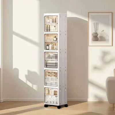 Slim multi-tier storage cabinet organizer