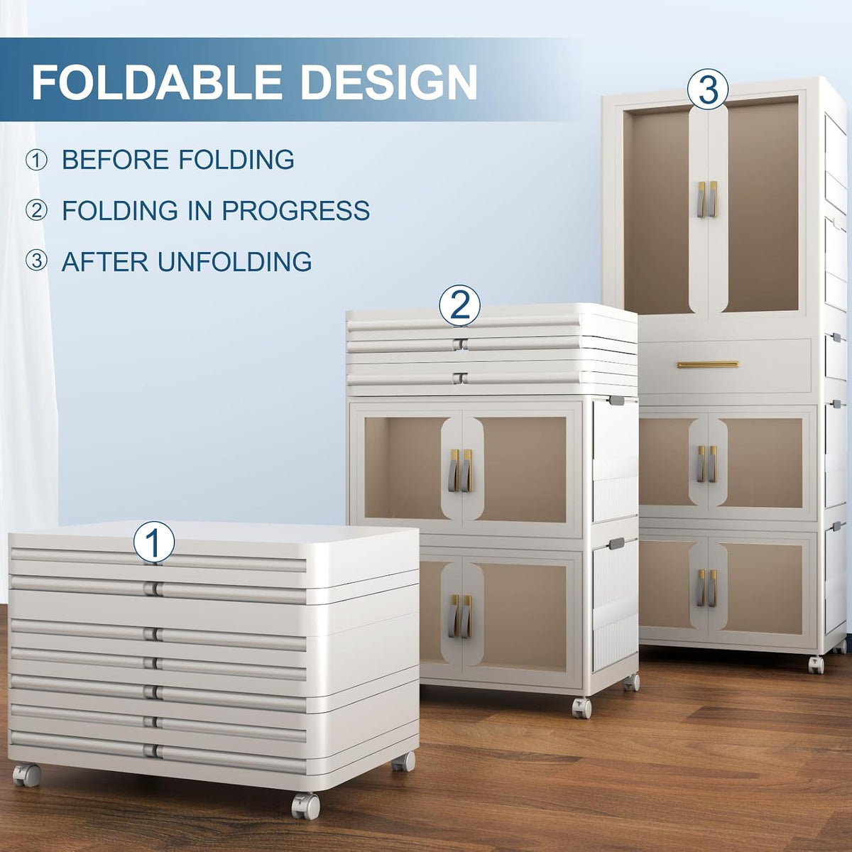 Portable, foldable white plastic wardrobe