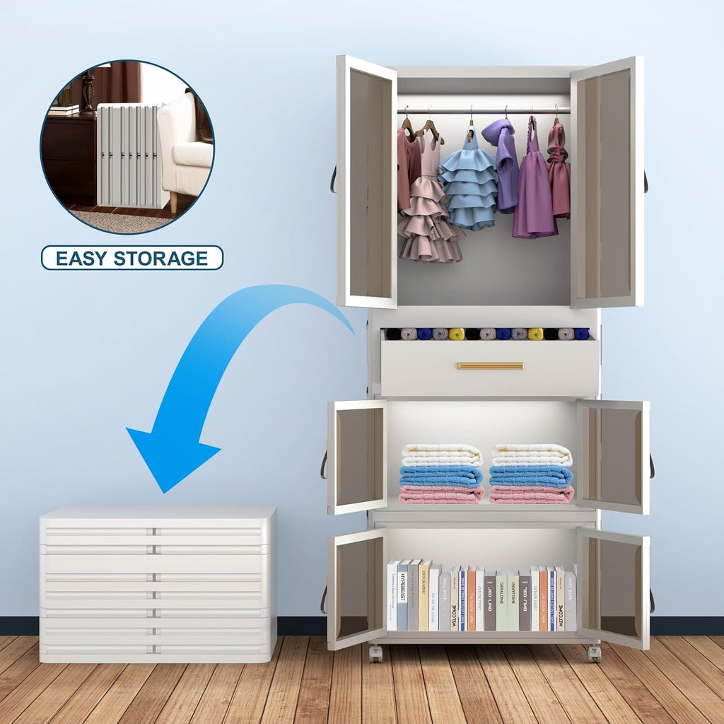 Portable, foldable white plastic wardrobe