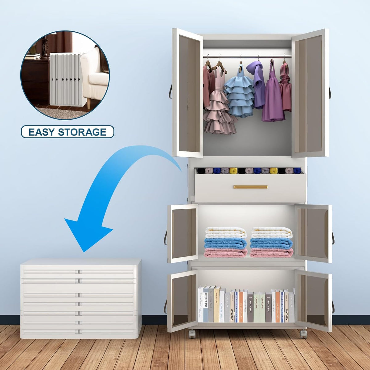 Portable, foldable white plastic wardrobe