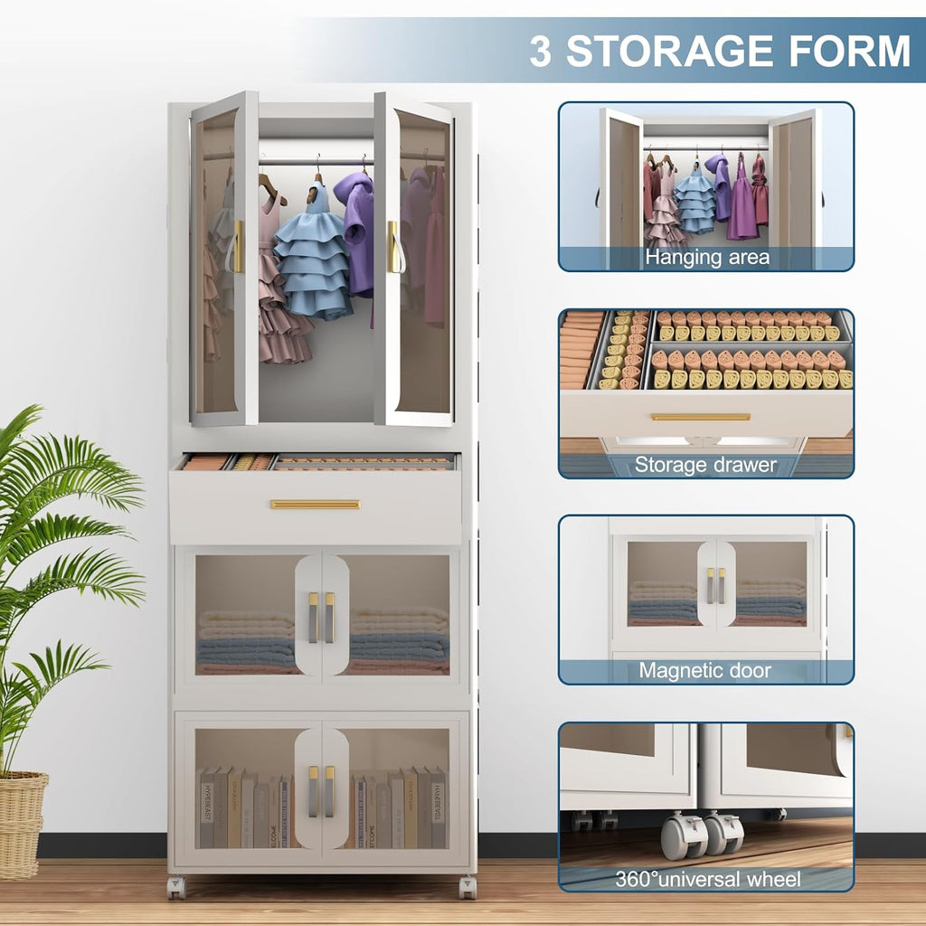 Portable, foldable white plastic wardrobe