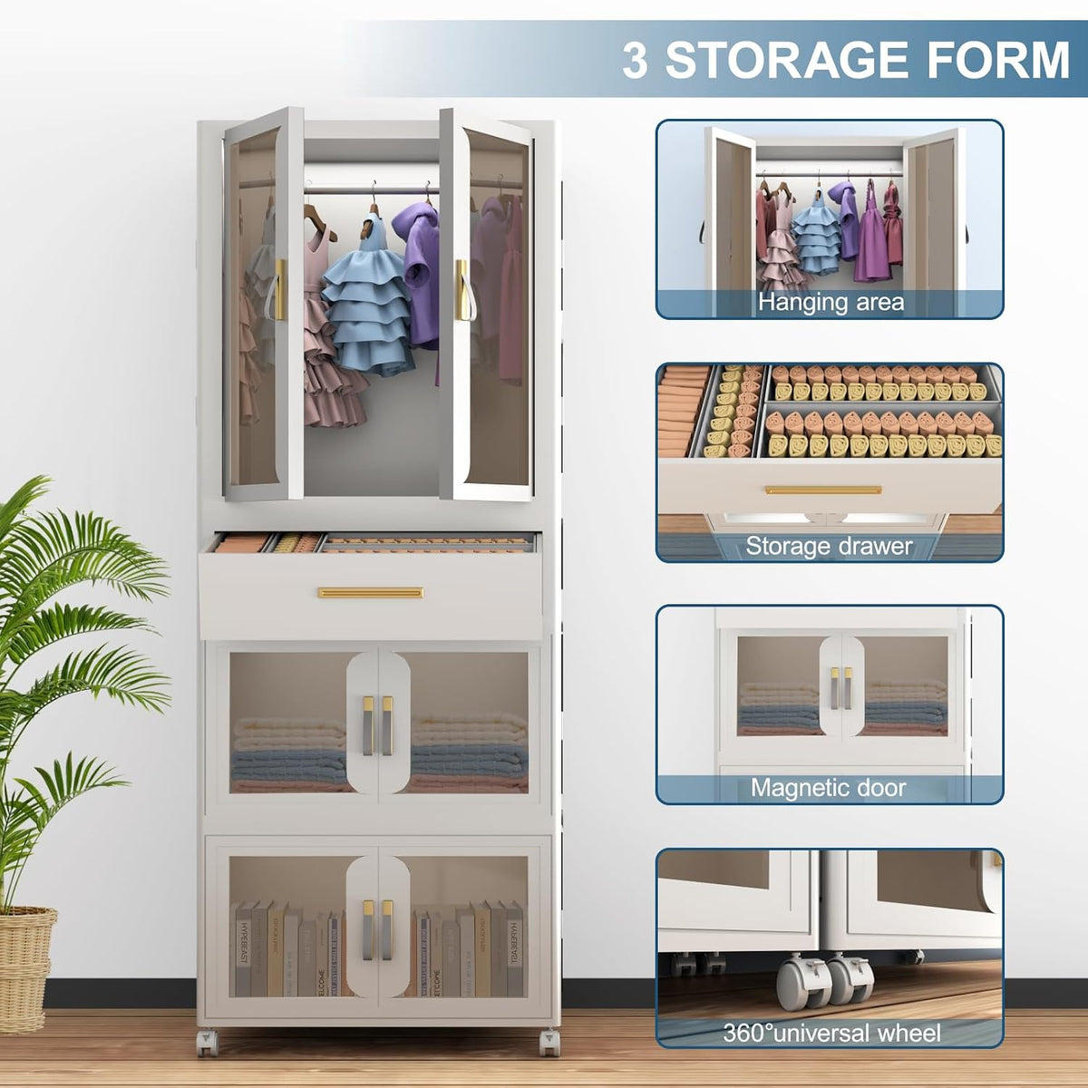Portable, foldable white plastic wardrobe