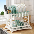 Dish Rack Dish Drainer Over Sink Drainer Draining with Drip Tray 2 Tier Cutlery Holder