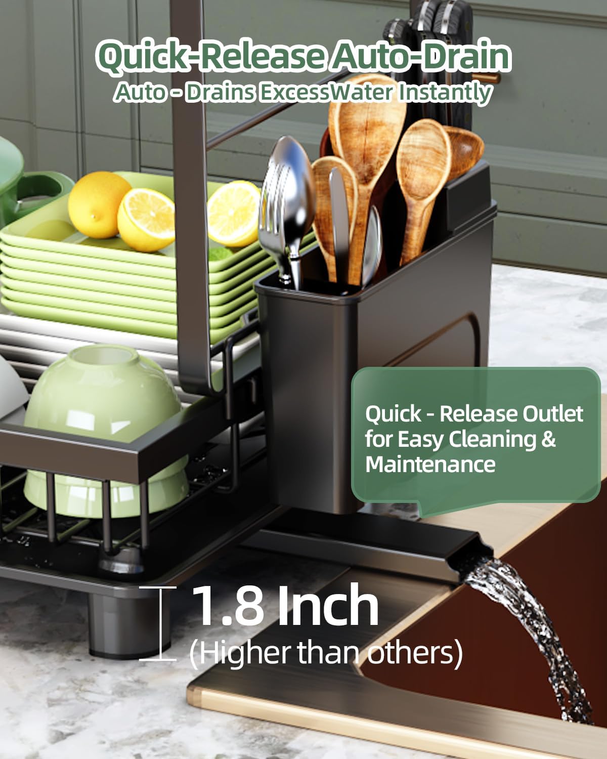Dish Rack Dish Drainer Over Sink Drainer Draining with Drip Tray 2 Tier Cutlery Holder