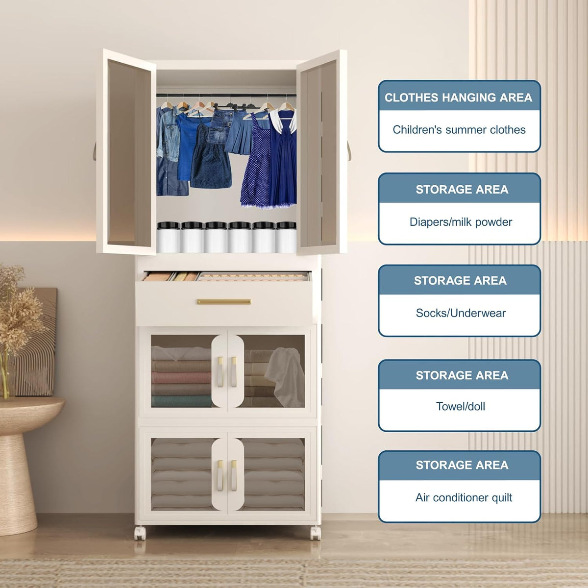 Portable, foldable white plastic wardrobe