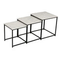 3-Piece Square Nesting Side Table Set with Marble Top and Black Metal Frame