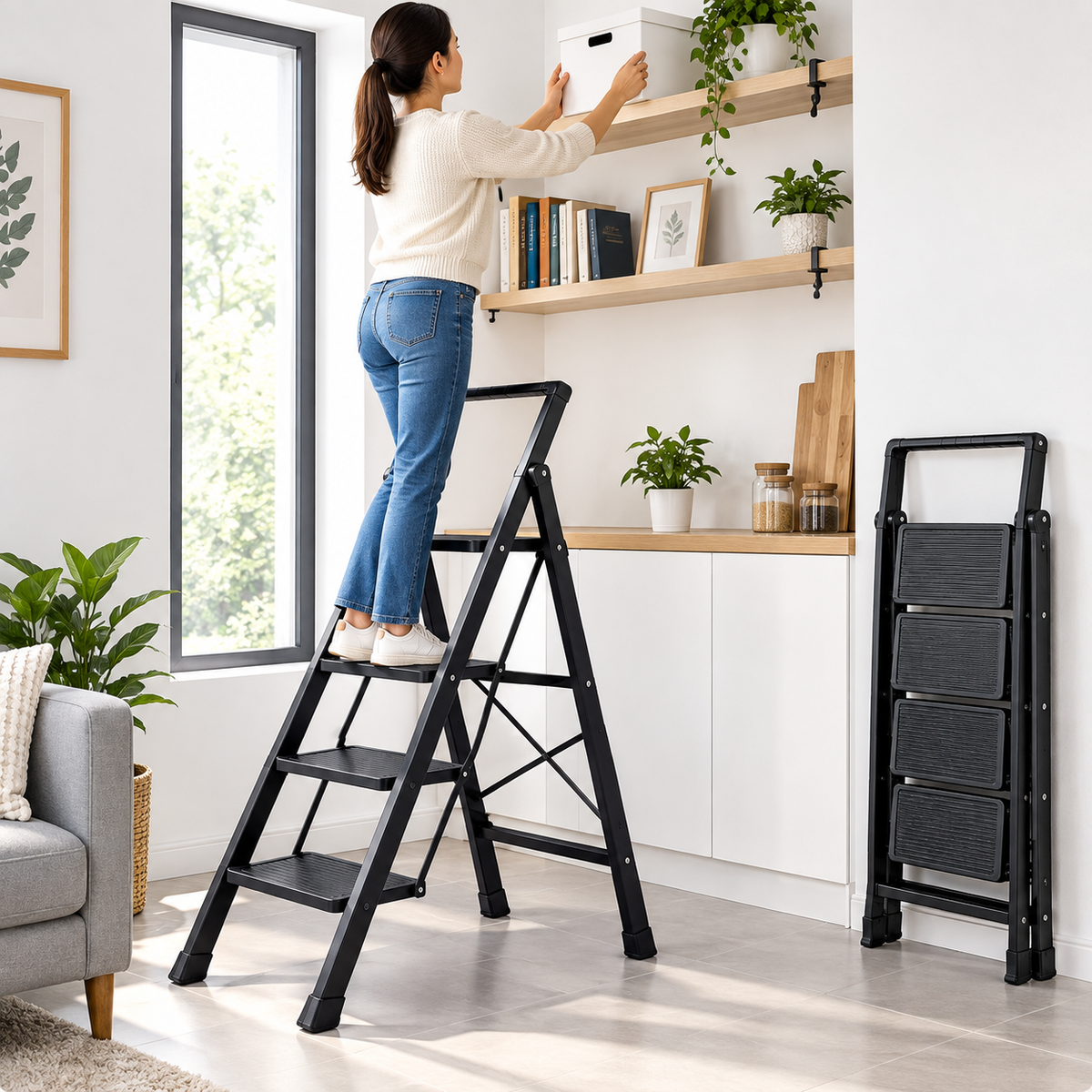 4-step foldable household ladder