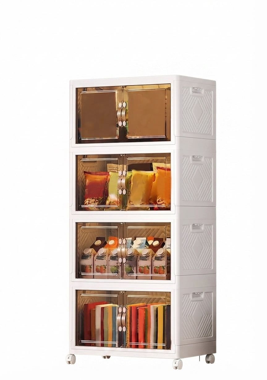 4-Tier Transparent Modular Storage Cabinet with Wheels