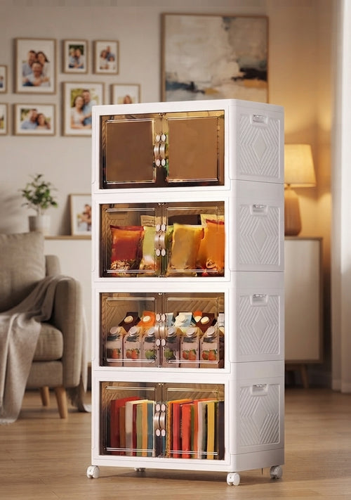 4-Tier Transparent Modular Storage Cabinet with Wheels