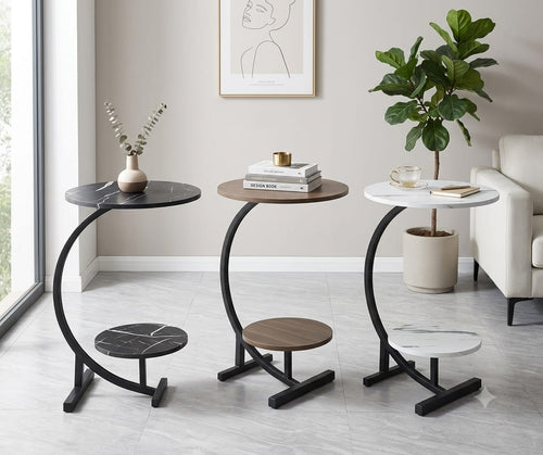 C-Shaped Round 2-Tier Side Table / End Table