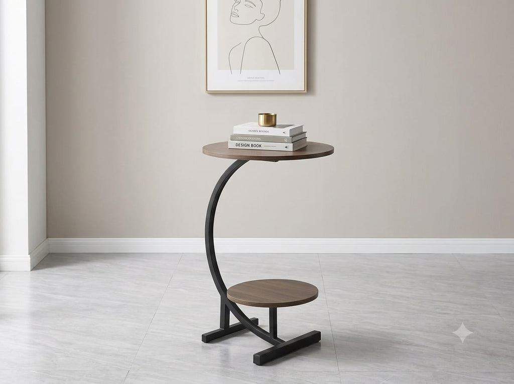 C-Shaped Round 2-Tier Side Table / End Table