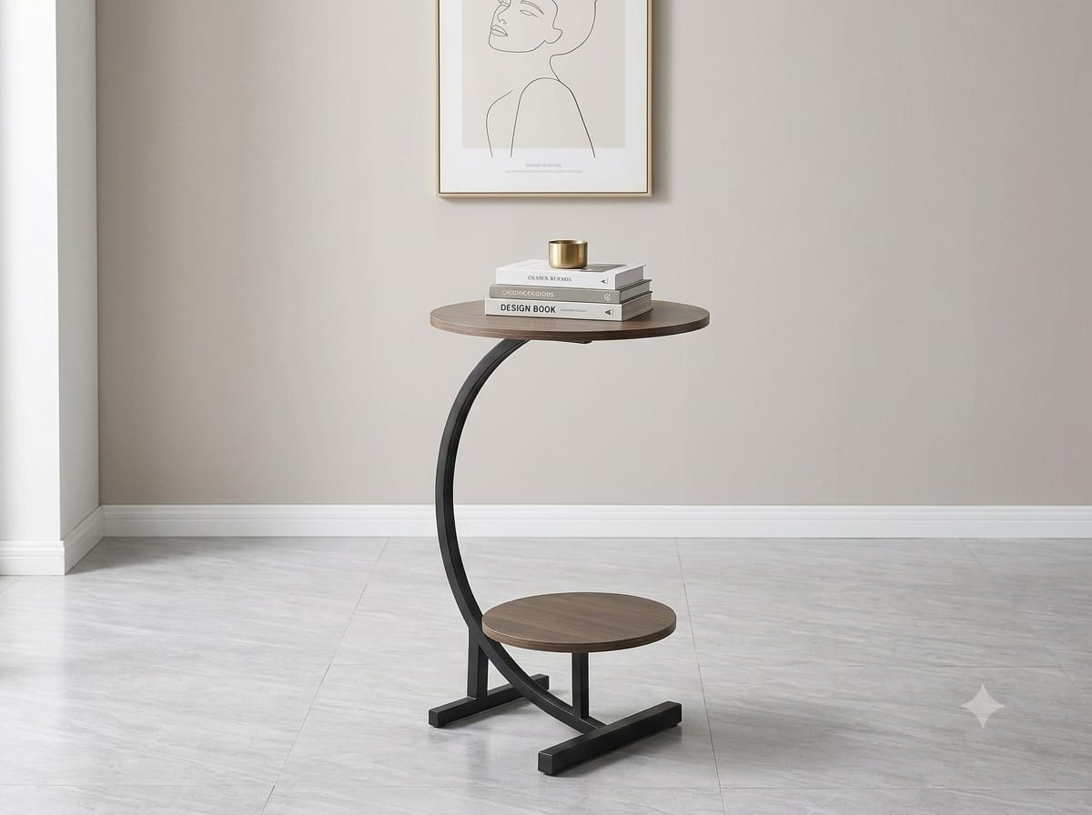 C-Shaped Round 2-Tier Side Table / End Table
