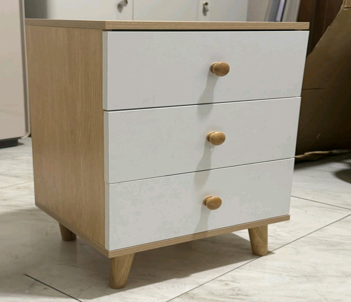 3-Drawer Side Table with Modern Scandinavian Design – Wood and White