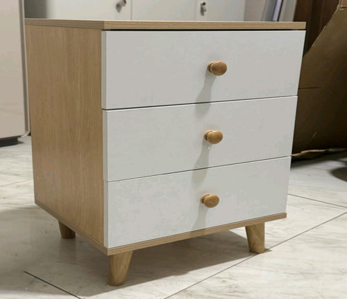3-Drawer Side Table with Modern Scandinavian Design – Wood and White