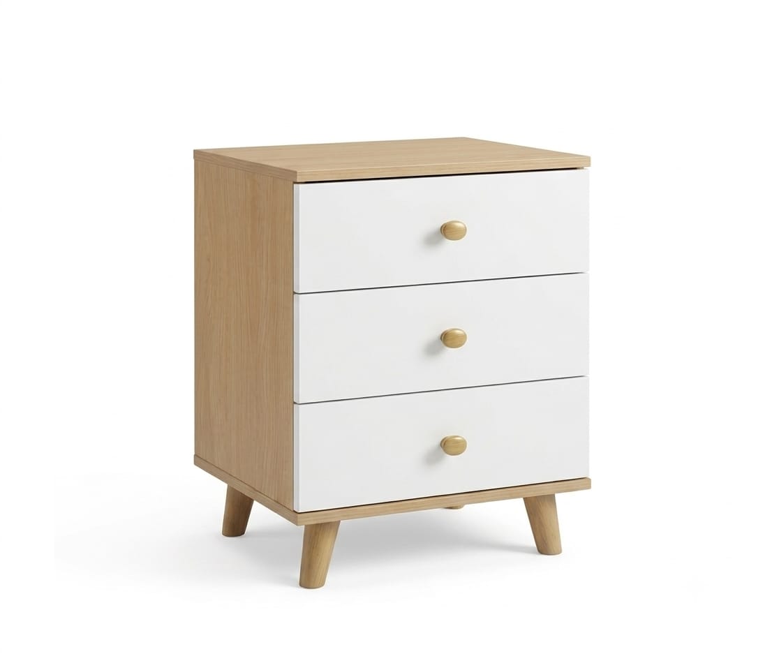 3-Drawer Side Table with Modern Scandinavian Design – Wood and White
