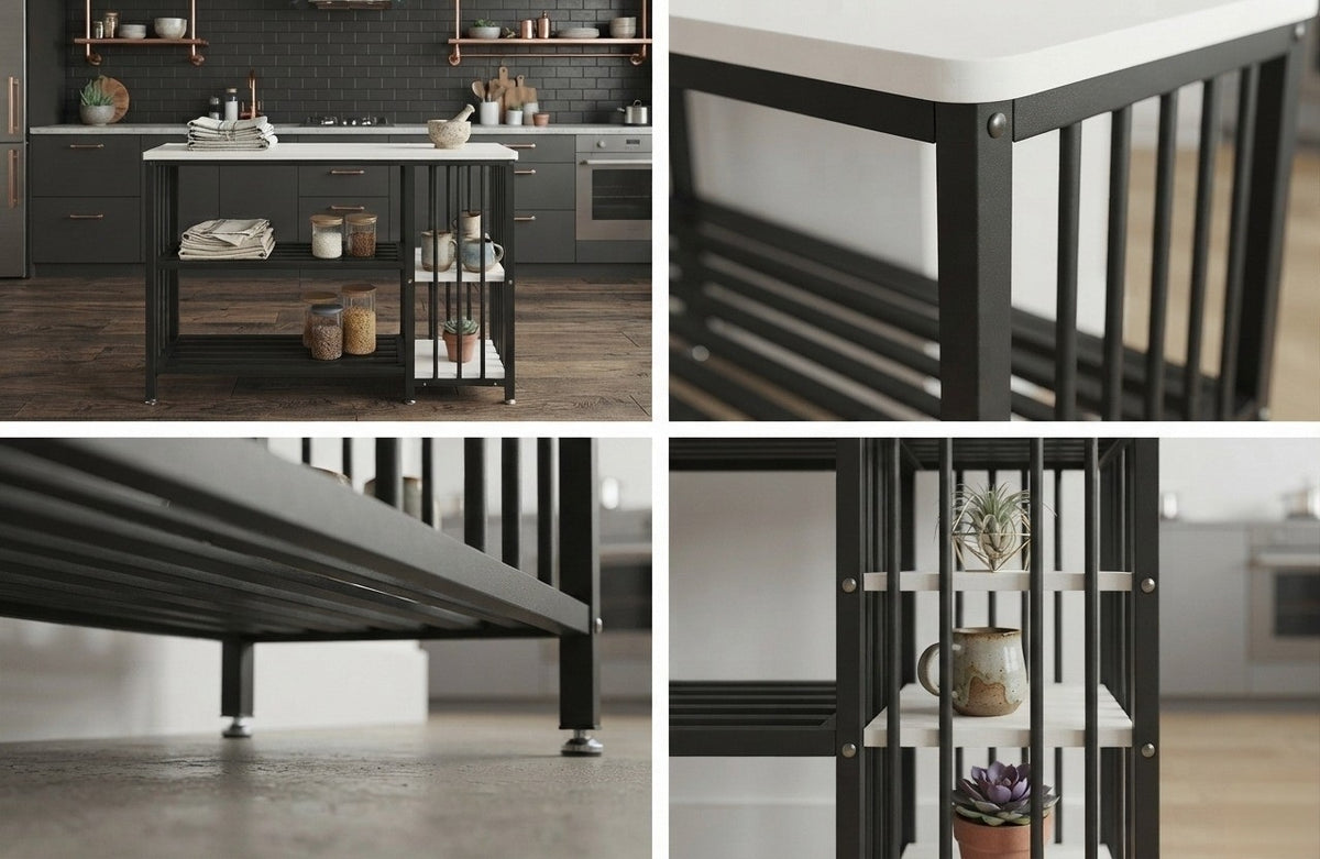 Table with storage shelves, corner coffee table