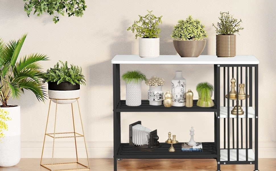 Table with storage shelves, corner coffee table