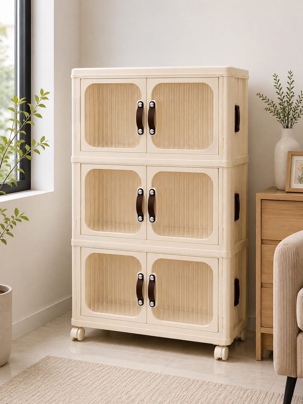 3-Tier Collapsible Storage Cabinet with Wheels