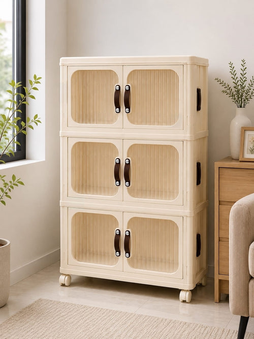 3-Tier Collapsible Storage Cabinet with Wheels