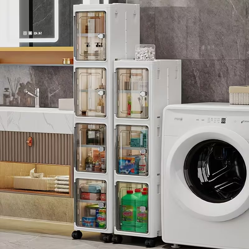 Slim multi-tier storage cabinet organizer