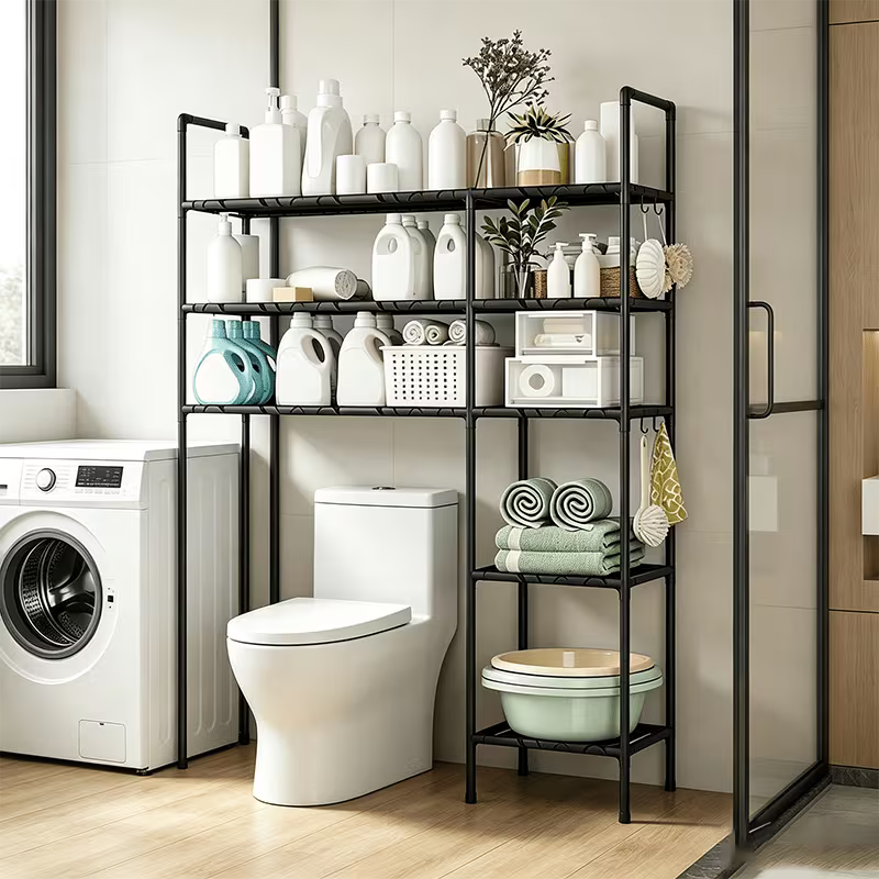 A space-saving stand designed to be placed over the washing machine