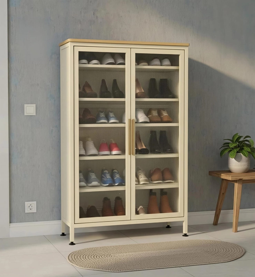 Premium metal storage cabinet with three transparent doors