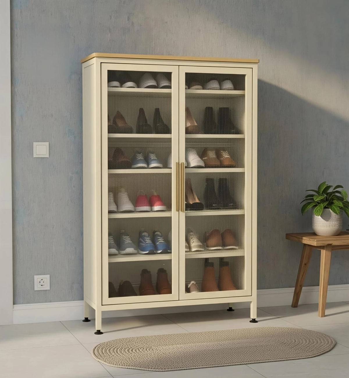 Premium metal storage cabinet with three transparent doors