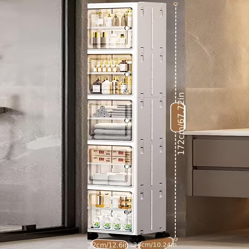 Slim multi-tier storage cabinet organizer