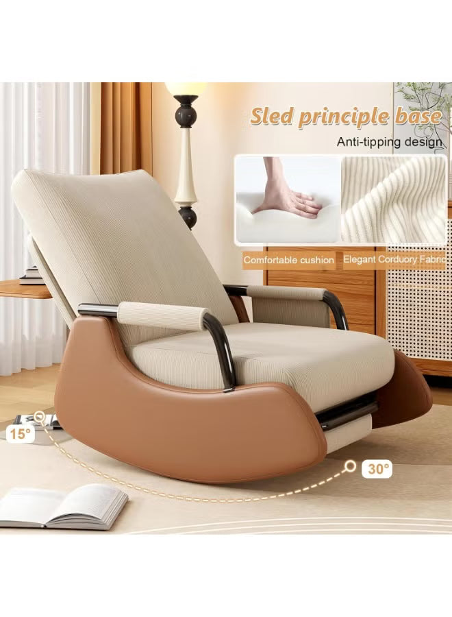 Upholstered reclining chair with gliding and rocking motion, suitable for the living room.