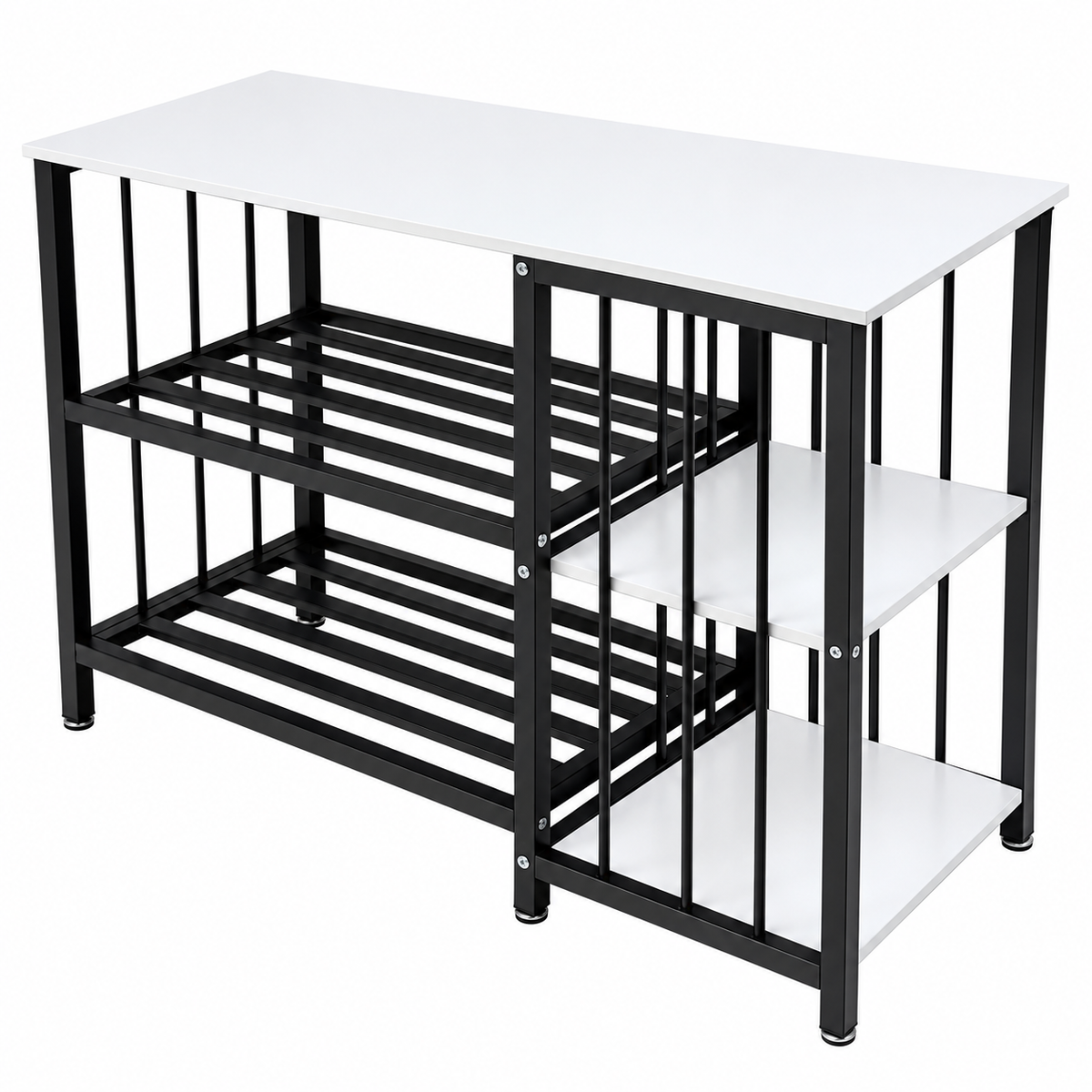 Table with storage shelves, corner coffee table