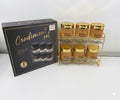 Premium Glass Spice Jar Set with Gold Metal Stand – 6 Pieces